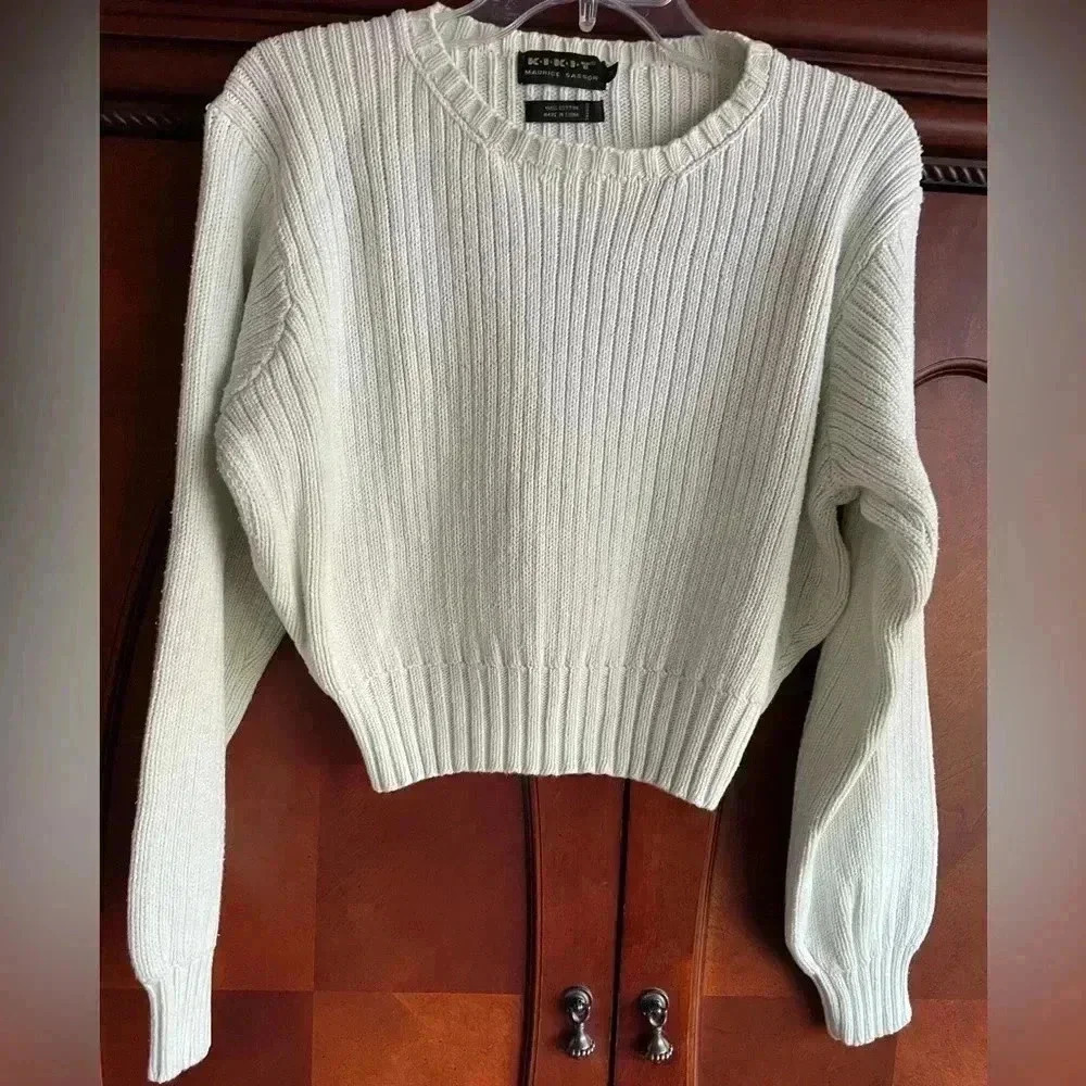 Kikit by Maurice Sasson Mint Green Cropped Cotton Sweater Size M